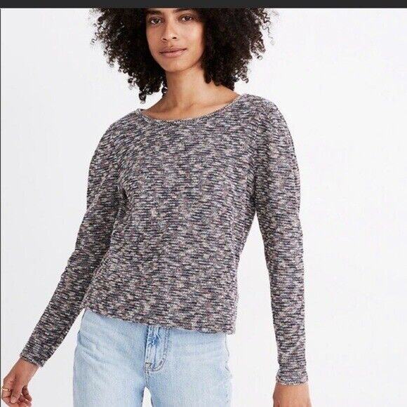 Madewell Sweater Size Large Womens Marled Knit Pullover Puff Shoulders Stretch - Picture 1 of 9